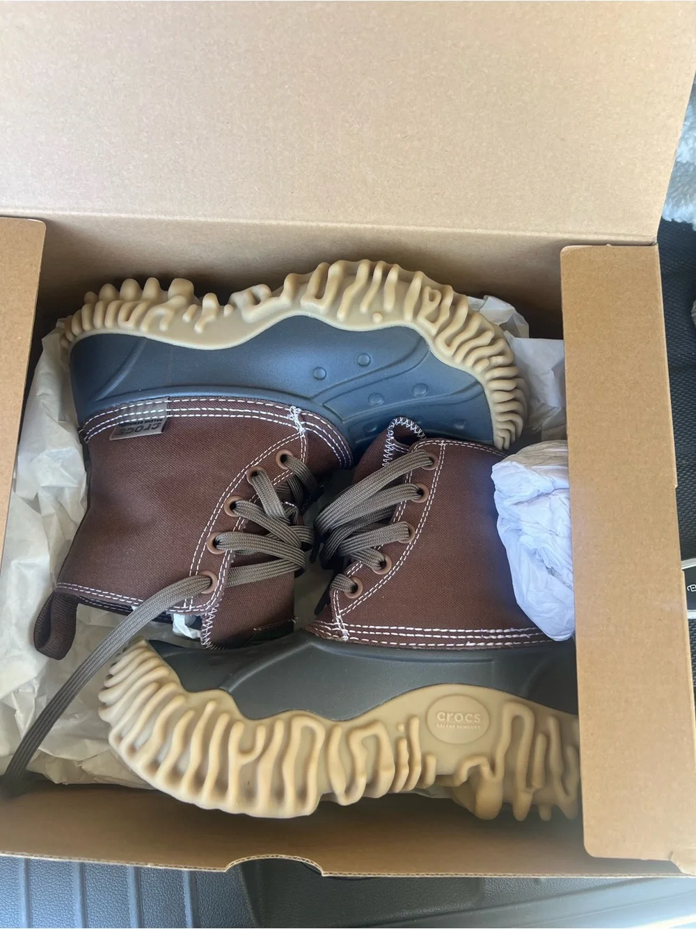 Crocs x Salehe Bembury, sequoia Brown and Tan Lace-Up Boots